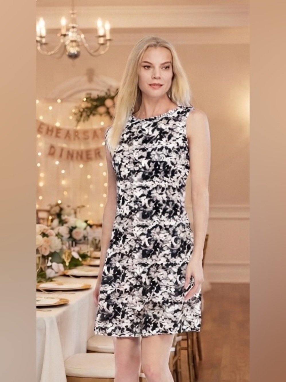 JULIAN TAYLOR NY-NWT! Retail $79 Black & Ivory Crepe Flared Dress-Womens 10